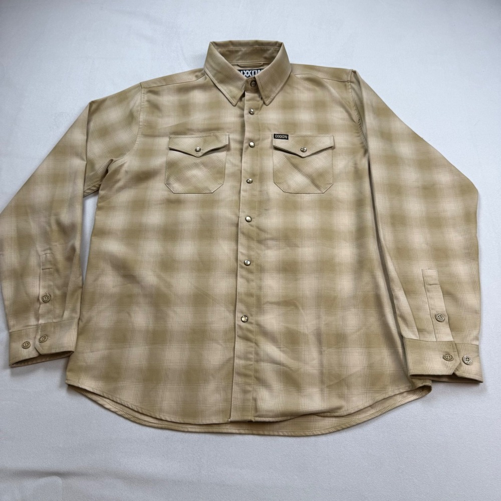 Dixxon Flannel Delmo's Prescott Tan Plaid D-Tech Long Sleeve Shirt Mens Large - Picture 1 of 8